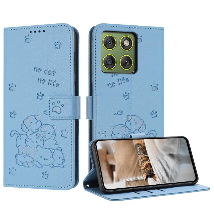 Embossed Kitten Phone Leather Case with Lanyard, For Motorola Moto G67 / G77 5G, For Motorola Edge 70 Fusion 5G, For Motorola Moto G67 Power / G57 Power, For Motorola Edge 70 5G