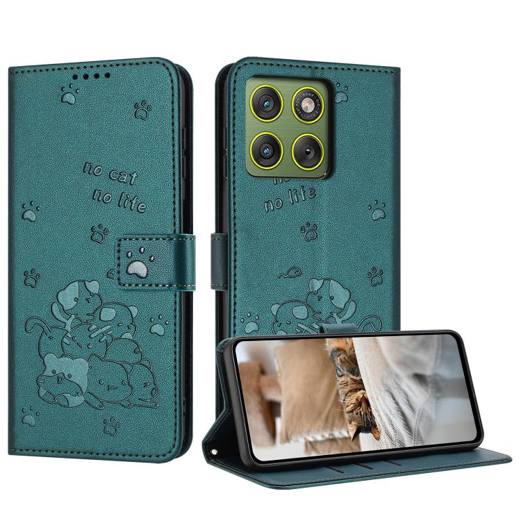 Embossed Kitten Phone Leather Case with Lanyard, For Motorola Moto G67 / G77 5G, For Motorola Edge 70 Fusion 5G, For Motorola Moto G67 Power / G57 Power, For Motorola Edge 70 5G