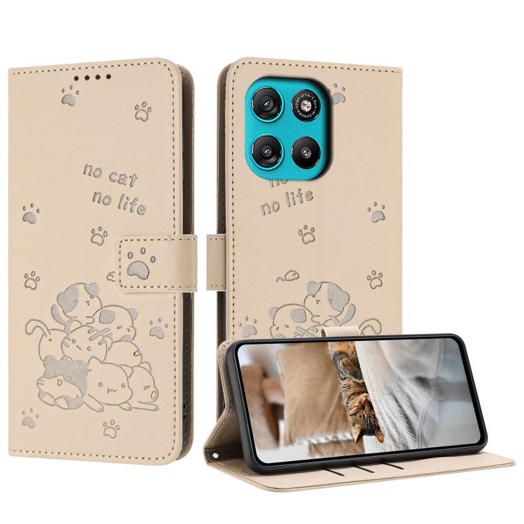 Embossed Kitten Phone Leather Case with Lanyard, For Motorola Moto G67 / G77 5G, For Motorola Edge 70 Fusion 5G, For Motorola Moto G67 Power / G57 Power, For Motorola Edge 70 5G