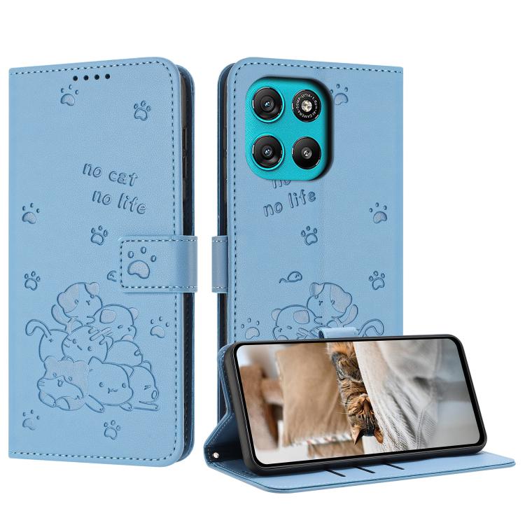 Embossed Kitten Phone Leather Case with Lanyard, For Motorola Moto G67 / G77 5G, For Motorola Edge 70 Fusion 5G, For Motorola Moto G67 Power / G57 Power, For Motorola Edge 70 5G