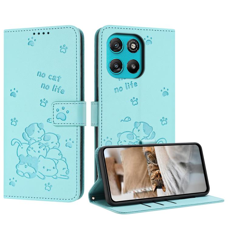 Embossed Kitten Phone Leather Case with Lanyard, For Motorola Moto G67 / G77 5G, For Motorola Edge 70 Fusion 5G, For Motorola Moto G67 Power / G57 Power, For Motorola Edge 70 5G