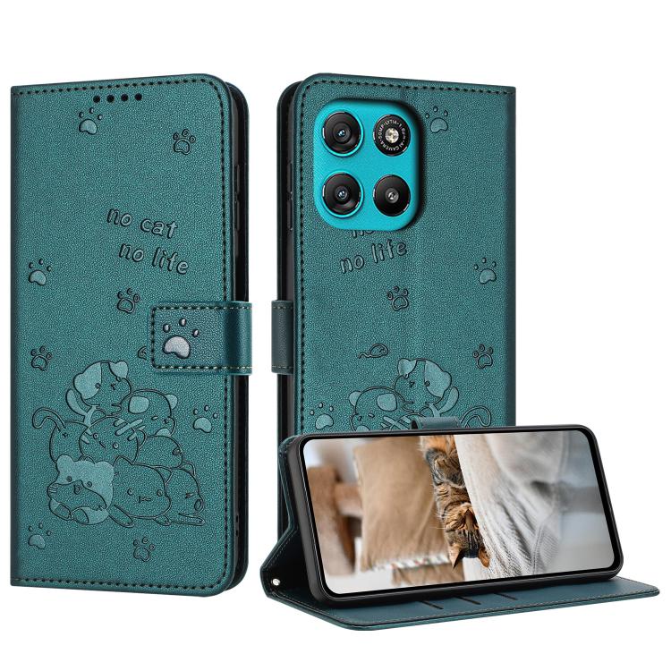 Embossed Kitten Phone Leather Case with Lanyard, For Motorola Moto G67 / G77 5G, For Motorola Edge 70 Fusion 5G, For Motorola Moto G67 Power / G57 Power, For Motorola Edge 70 5G