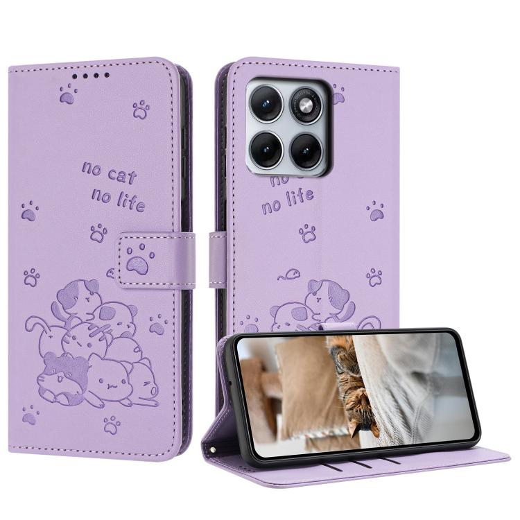 Embossed Kitten Phone Leather Case with Lanyard, For Motorola Moto G67 / G77 5G, For Motorola Edge 70 Fusion 5G, For Motorola Moto G67 Power / G57 Power, For Motorola Edge 70 5G