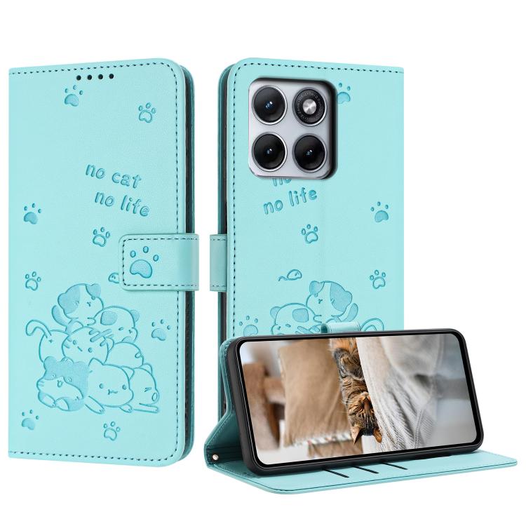 Embossed Kitten Phone Leather Case with Lanyard, For Motorola Moto G67 / G77 5G, For Motorola Edge 70 Fusion 5G, For Motorola Moto G67 Power / G57 Power, For Motorola Edge 70 5G