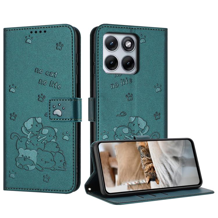 Embossed Kitten Phone Leather Case with Lanyard, For Motorola Moto G67 / G77 5G, For Motorola Edge 70 Fusion 5G, For Motorola Moto G67 Power / G57 Power, For Motorola Edge 70 5G