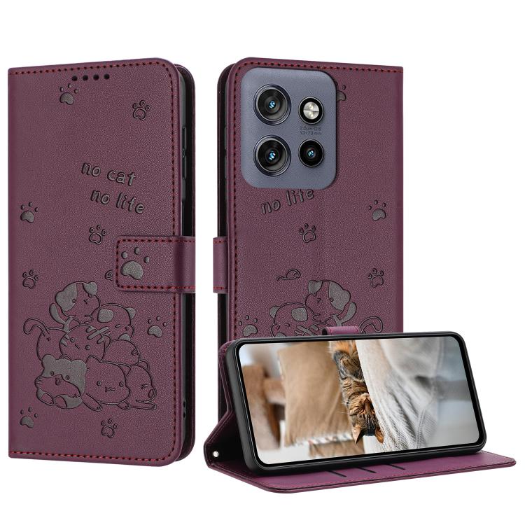 Embossed Kitten Phone Leather Case with Lanyard, For Motorola Edge 5G 2026, For Motorola Moto G37 / G37 Power / G47, For Motorola Edge 70 Pro 5G, For Motorola Moto G17 / G17 Power 4G