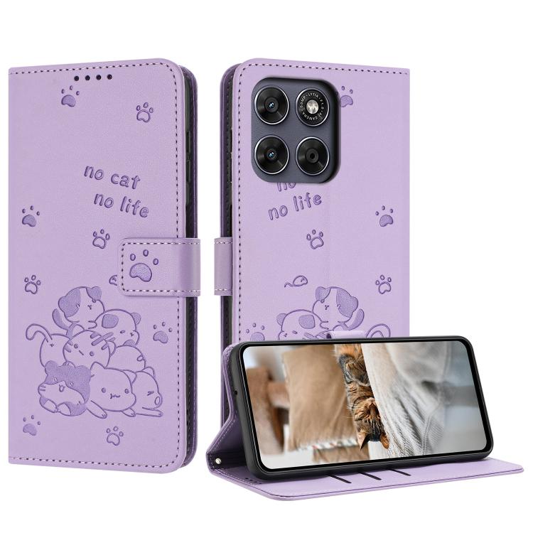 Embossed Kitten Phone Leather Case with Lanyard, For Motorola Moto G67 / G77 5G, For Motorola Edge 70 Fusion 5G, For Motorola Moto G67 Power / G57 Power, For Motorola Edge 70 5G