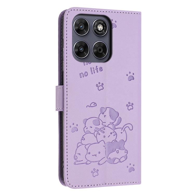 Embossed Kitten Phone Leather Case with Lanyard, For Motorola Moto G67 / G77 5G, For Motorola Edge 70 Fusion 5G, For Motorola Moto G67 Power / G57 Power, For Motorola Edge 70 5G
