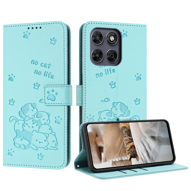 Embossed Kitten Phone Leather Case with Lanyard, For Motorola Moto G67 / G77 5G, For Motorola Edge 70 Fusion 5G, For Motorola Moto G67 Power / G57 Power, For Motorola Edge 70 5G