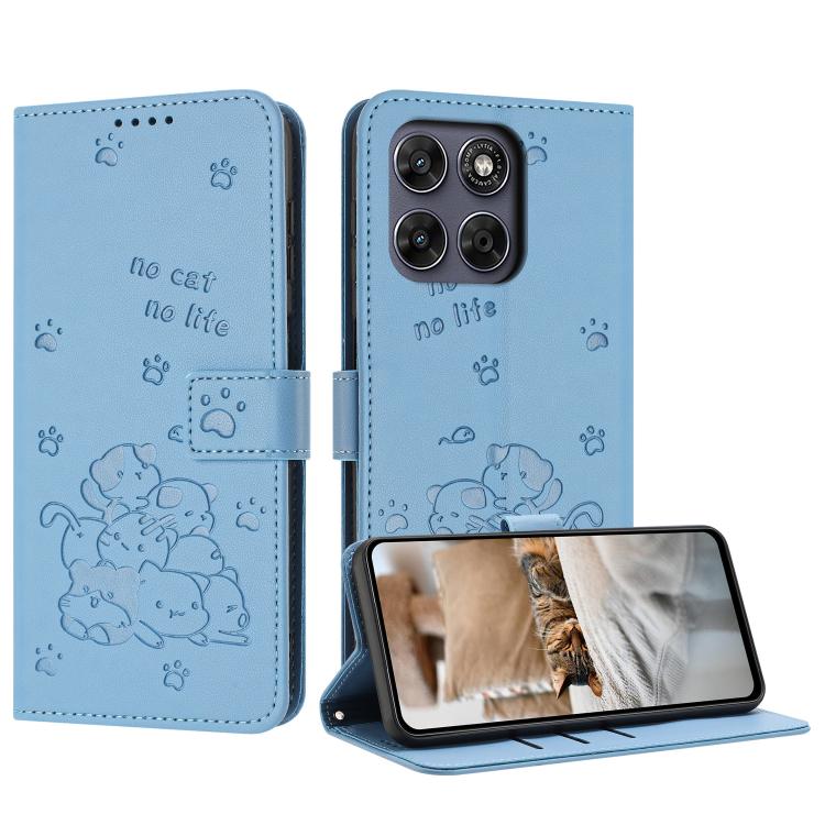 Embossed Kitten Phone Leather Case with Lanyard, For Motorola Edge 5G 2026, For Motorola Moto G37 / G37 Power / G47, For Motorola Edge 70 Pro 5G, For Motorola Moto G17 / G17 Power 4G