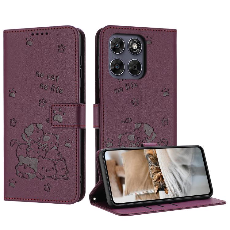 Embossed Kitten Phone Leather Case with Lanyard, For Motorola Edge 5G 2026, For Motorola Moto G37 / G37 Power / G47, For Motorola Edge 70 Pro 5G, For Motorola Moto G17 / G17 Power 4G