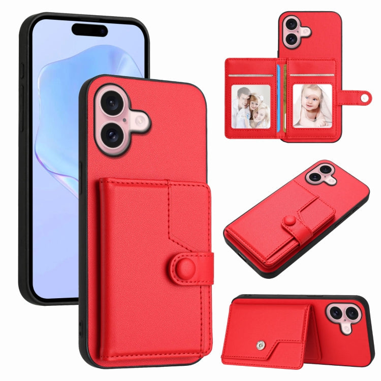 Button Card Bag RFID Anti-theft Phone Case, For iPhone 16 Pro Max, For iPhone 16 Pro, For iPhone 16 Plus, For iPhone 16