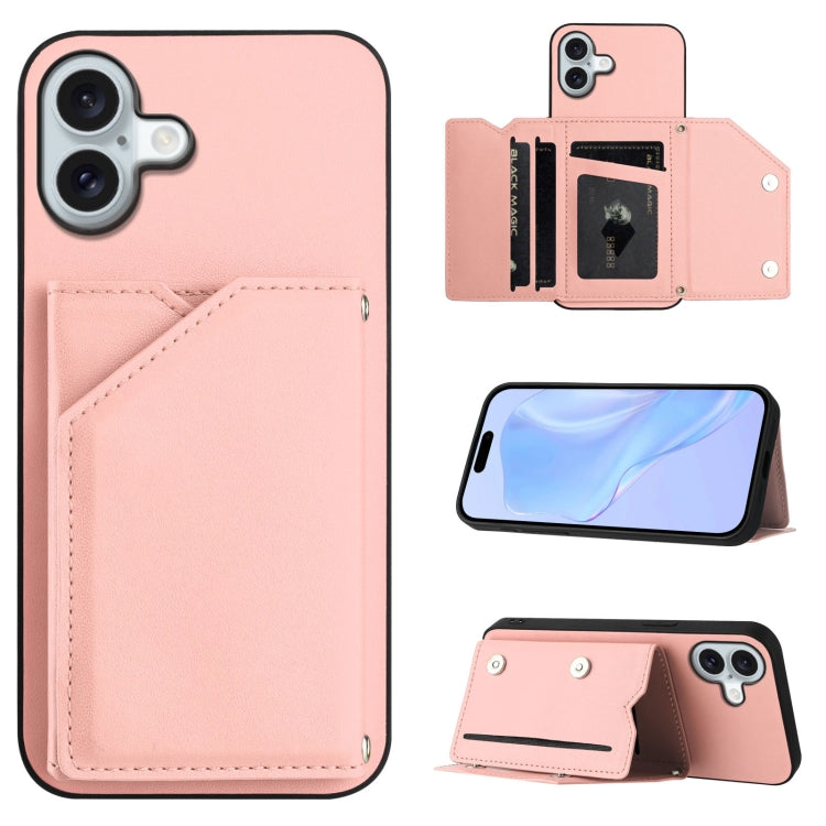 Skin Feel Four Card Slots Phone Case with Wrist Strap, For iPhone 16 Pro Max, For iPhone 16 Pro, For iPhone 16 Plus, For iPhone 16