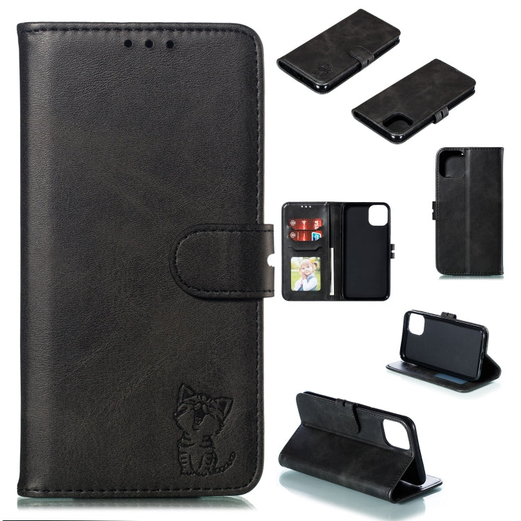 Embossed Happy Cat Pattern Horizontal Flip Leather Case with Holder & Card Slots & Wallet & Photo Frame, For iPhone 12 mini, For iPhone 12 / 12 Pro, For iPhone 12 Pro Max