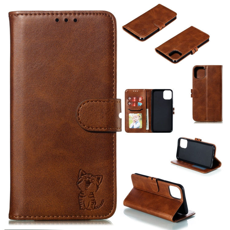 Embossed Happy Cat Pattern Horizontal Flip Leather Case with Holder & Card Slots & Wallet & Photo Frame, For iPhone 12 mini, For iPhone 12 / 12 Pro, For iPhone 12 Pro Max