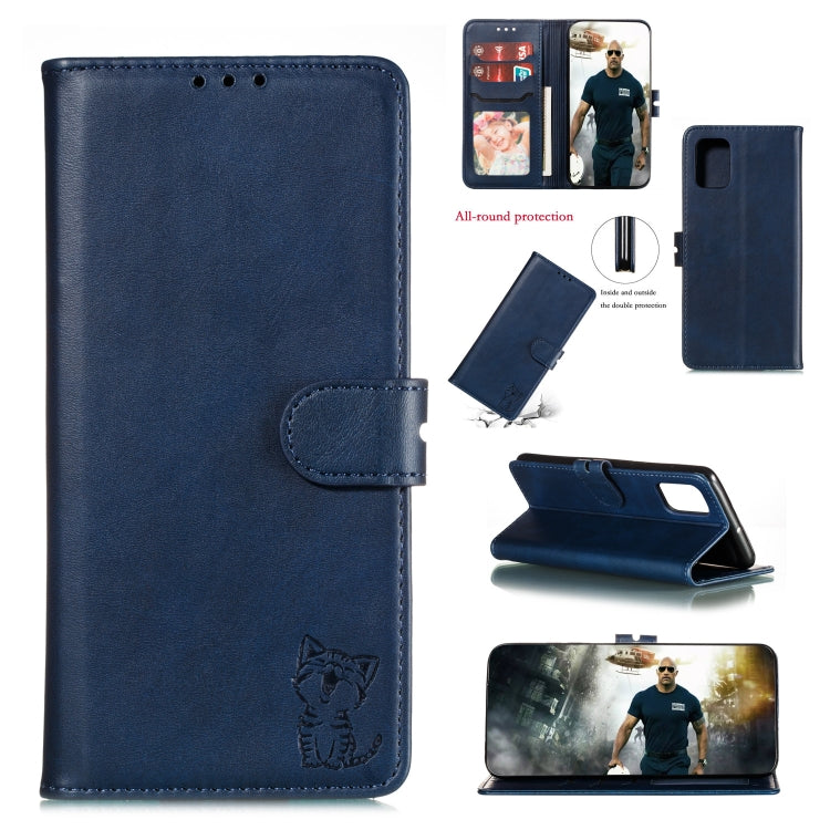Embossed Happy Cat Pattern Horizontal Flip Leather Case with Holder & Card Slots & Wallet & Photo Frame, For Samsung Galaxy A21s, For Samsung Galaxy A71 5G, For Samsung Galaxy Note20, For Samsung Galaxy Note20 Ultra
