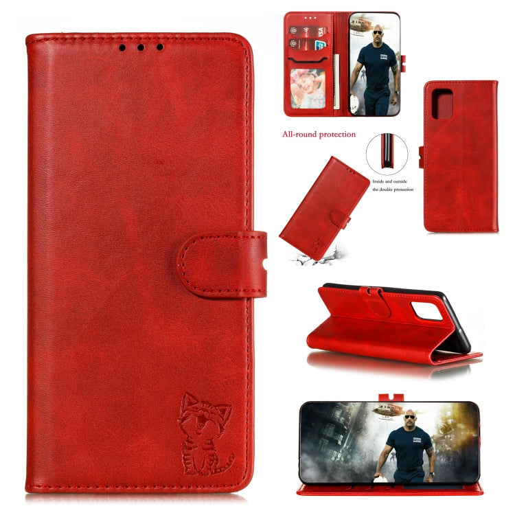 Embossed Happy Cat Pattern Horizontal Flip Leather Case with Holder & Card Slots & Wallet & Photo Frame, For Samsung Galaxy A21s, For Samsung Galaxy A71 5G, For Samsung Galaxy Note20, For Samsung Galaxy Note20 Ultra