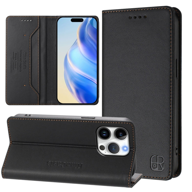 RC01 Dual-Folded Magnetic Suction RFID Leather Phone Case, For iPhone 16 Pro, For iPhone 16 Plus, For iPhone 16