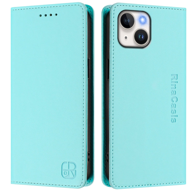 RC01 Dual-Folded Magnetic Suction RFID Leather Phone Case, For iPhone 15, For iPhone 14 Plus, For iPhone 14 / 13