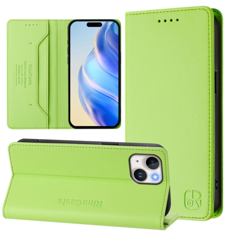 RC01 Dual-Folded Magnetic Suction RFID Leather Phone Case, For iPhone 15, For iPhone 14 Plus, For iPhone 14 / 13