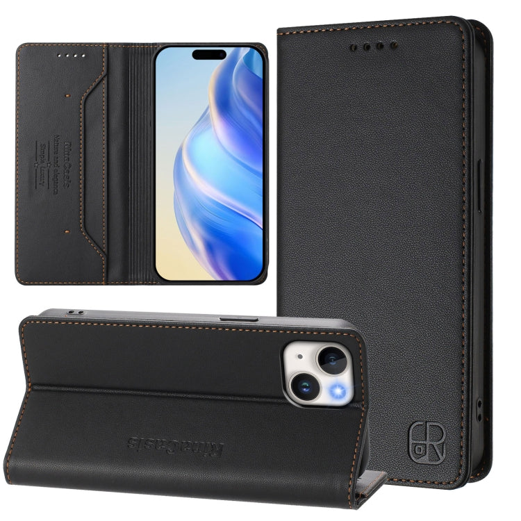 RC01 Dual-Folded Magnetic Suction RFID Leather Phone Case, For iPhone 15, For iPhone 14 Plus, For iPhone 14 / 13