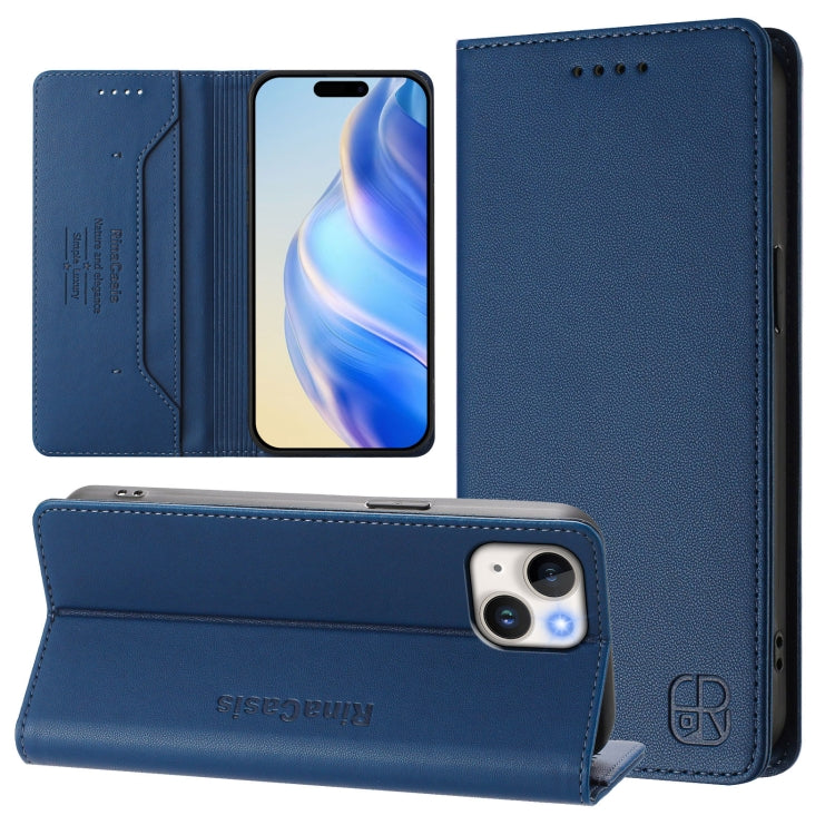 RC01 Dual-Folded Magnetic Suction RFID Leather Phone Case, For iPhone 15, For iPhone 14 Plus, For iPhone 14 / 13