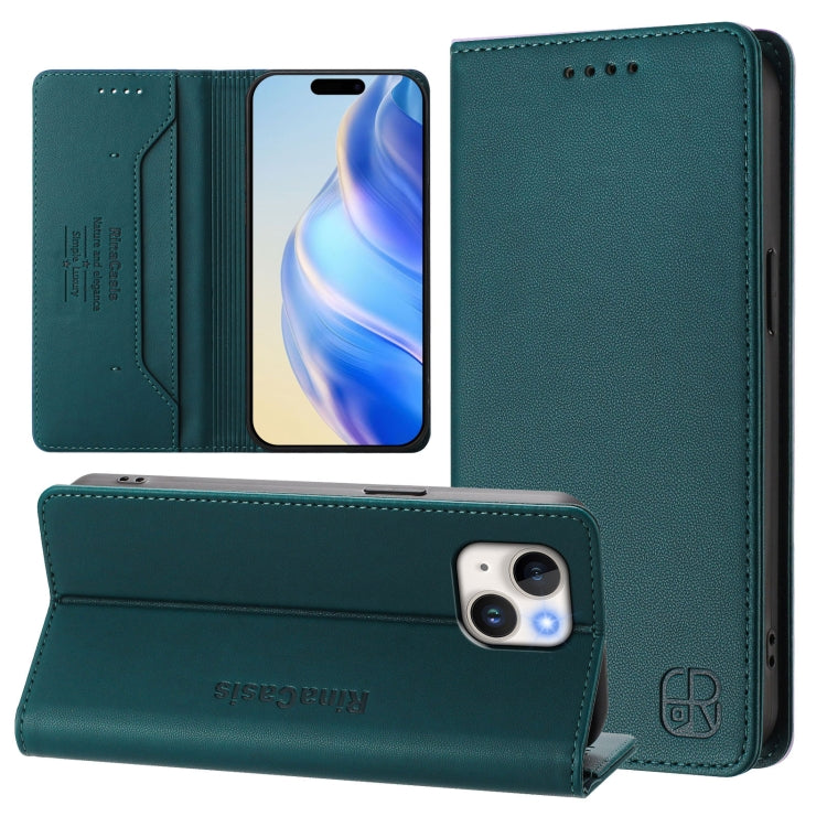 RC01 Dual-Folded Magnetic Suction RFID Leather Phone Case, For iPhone 15, For iPhone 14 Plus, For iPhone 14 / 13