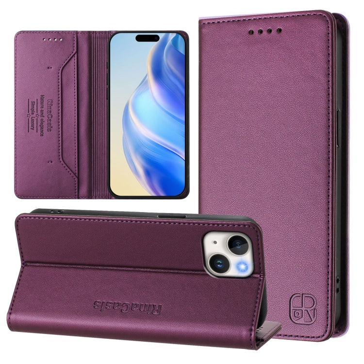 RC01 Dual-Folded Magnetic Suction RFID Leather Phone Case, For iPhone 15, For iPhone 14 Plus, For iPhone 14 / 13
