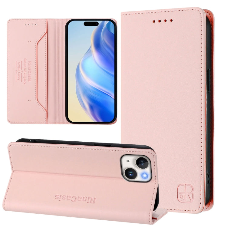 RC01 Dual-Folded Magnetic Suction RFID Leather Phone Case, For iPhone 15, For iPhone 14 Plus, For iPhone 14 / 13