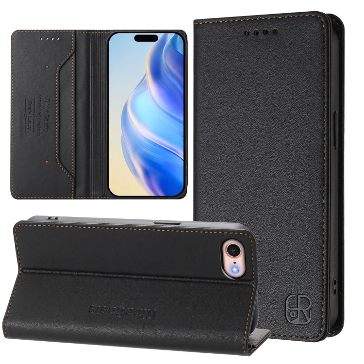 RC01 Dual-Folded Magnetic Suction RFID Leather Phone Case, For iPhone 14 Pro, For iPhone 14 Pro Max, For iPhone 7 / 8 / SE 2022