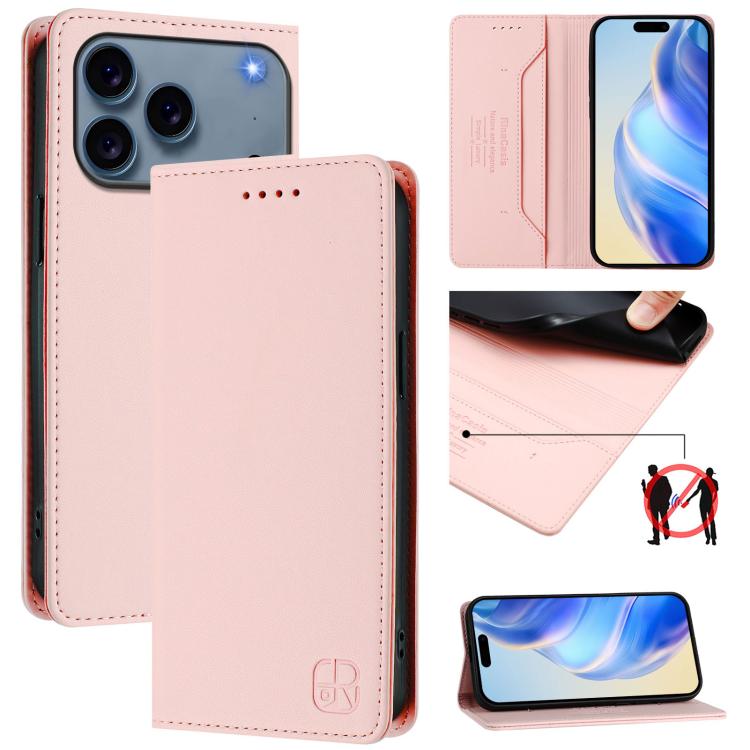 RC01 Dual-Folded Magnetic Suction RFID Leather Phone Case, For iPhone 17e / 16e, For iPhone 17 Pro Max, For iPhone 17 Pro