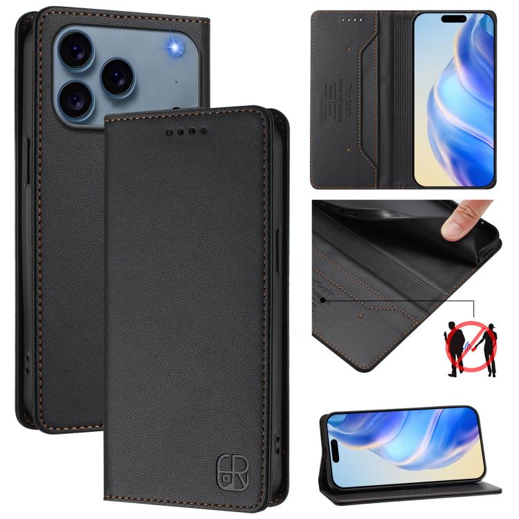 RC01 Dual-Folded Magnetic Suction RFID Leather Phone Case, For iPhone 17e / 16e, For iPhone 17 Pro Max, For iPhone 17 Pro