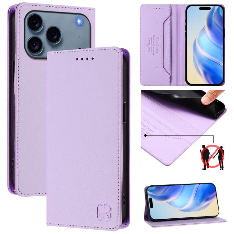 RC01 Dual-Folded Magnetic Suction RFID Leather Phone Case, For iPhone 17e / 16e, For iPhone 17 Pro Max, For iPhone 17 Pro