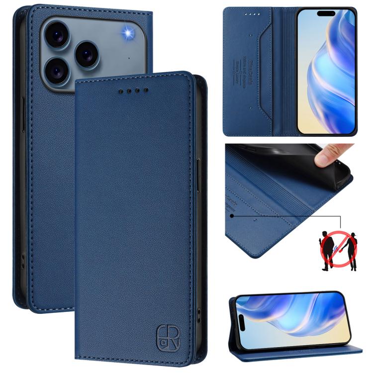 RC01 Dual-Folded Magnetic Suction RFID Leather Phone Case, For iPhone 17e / 16e, For iPhone 17 Pro Max, For iPhone 17 Pro