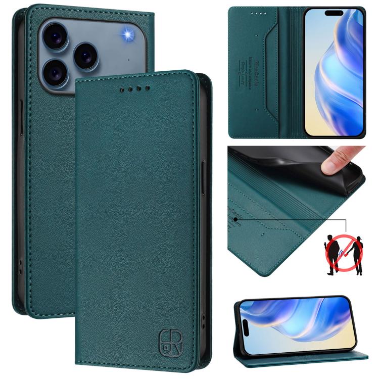 RC01 Dual-Folded Magnetic Suction RFID Leather Phone Case, For iPhone 17e / 16e, For iPhone 17 Pro Max, For iPhone 17 Pro
