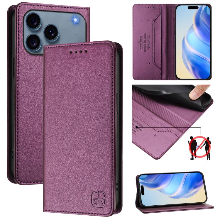 RC01 Dual-Folded Magnetic Suction RFID Leather Phone Case, For iPhone 17e / 16e, For iPhone 17 Pro Max, For iPhone 17 Pro