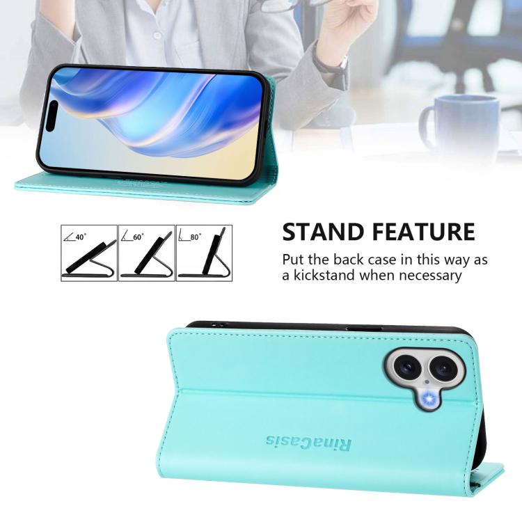 RC01 Dual-Folded Magnetic Suction RFID Leather Phone Case, For iPhone 17, For iPhone Air, For iPhone 16 Pro Max