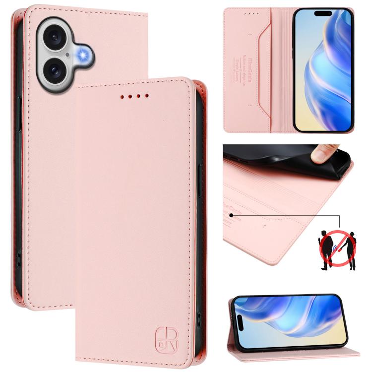 RC01 Dual-Folded Magnetic Suction RFID Leather Phone Case, For iPhone 17, For iPhone Air, For iPhone 16 Pro Max