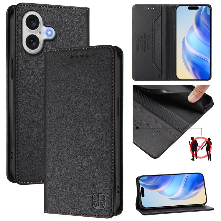 RC01 Dual-Folded Magnetic Suction RFID Leather Phone Case, For iPhone 17, For iPhone Air, For iPhone 16 Pro Max