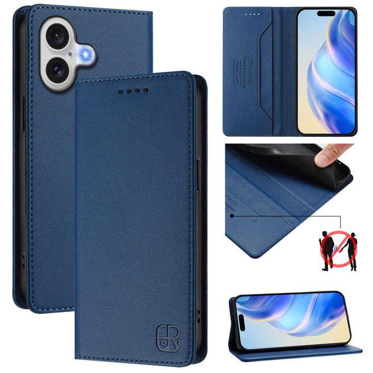 RC01 Dual-Folded Magnetic Suction RFID Leather Phone Case, For iPhone 17, For iPhone Air, For iPhone 16 Pro Max