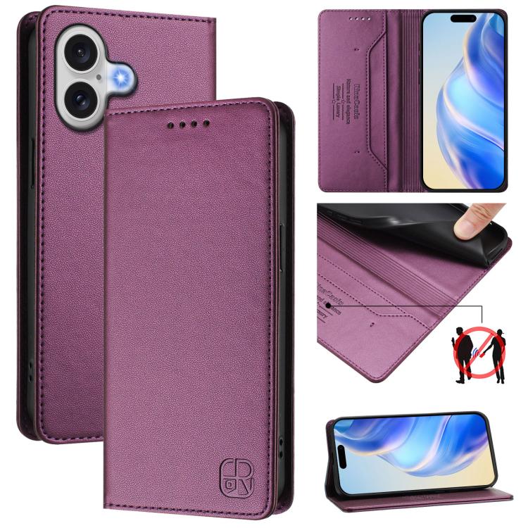 RC01 Dual-Folded Magnetic Suction RFID Leather Phone Case, For iPhone 17, For iPhone Air, For iPhone 16 Pro Max