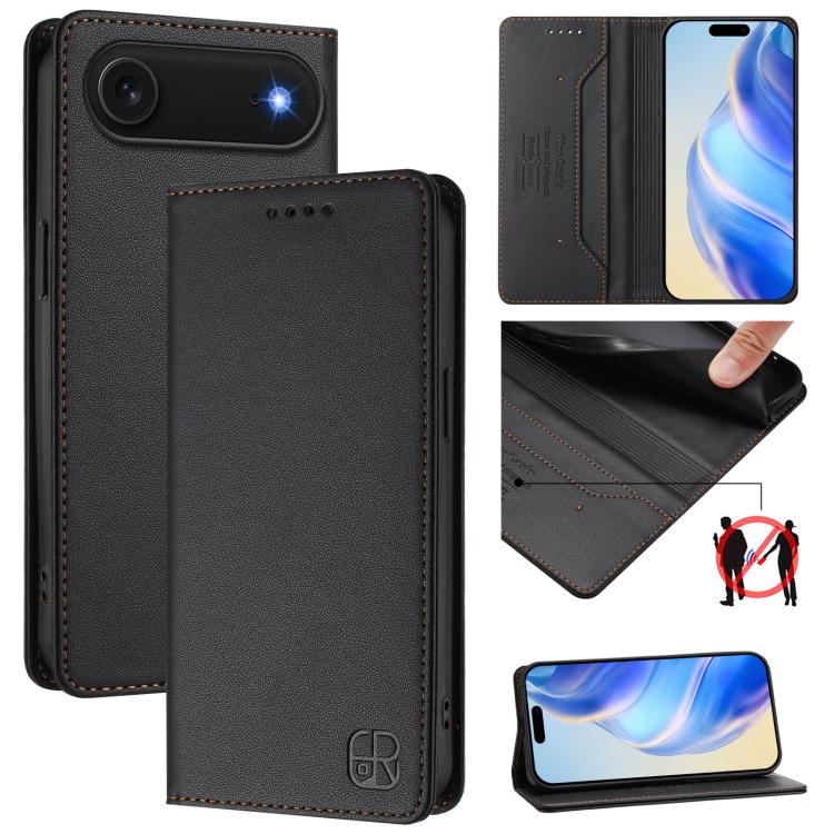 RC01 Dual-Folded Magnetic Suction RFID Leather Phone Case, For iPhone 17, For iPhone Air, For iPhone 16 Pro Max