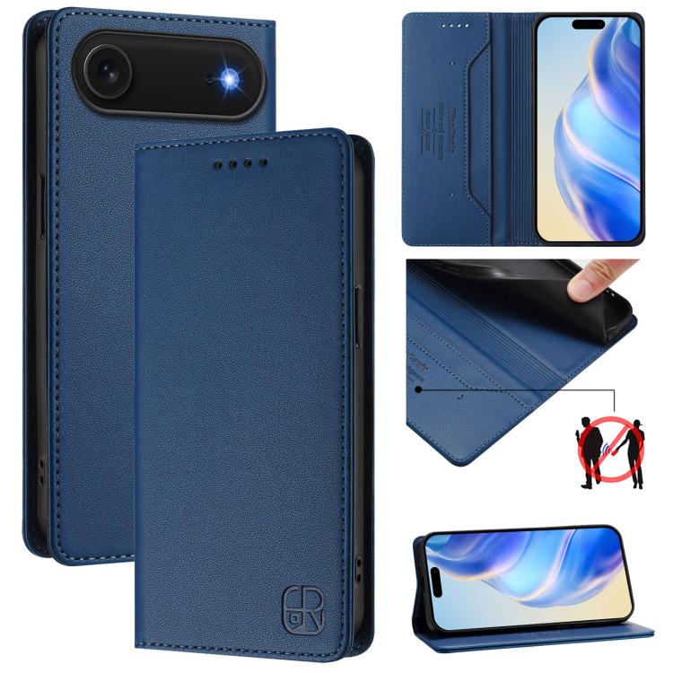 RC01 Dual-Folded Magnetic Suction RFID Leather Phone Case, For iPhone 17, For iPhone Air, For iPhone 16 Pro Max