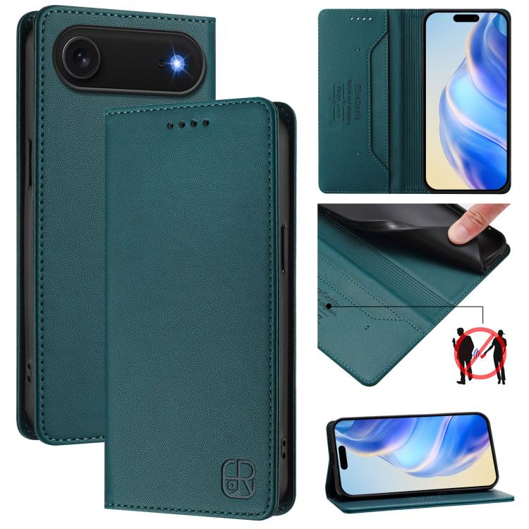 RC01 Dual-Folded Magnetic Suction RFID Leather Phone Case, For iPhone 17, For iPhone Air, For iPhone 16 Pro Max