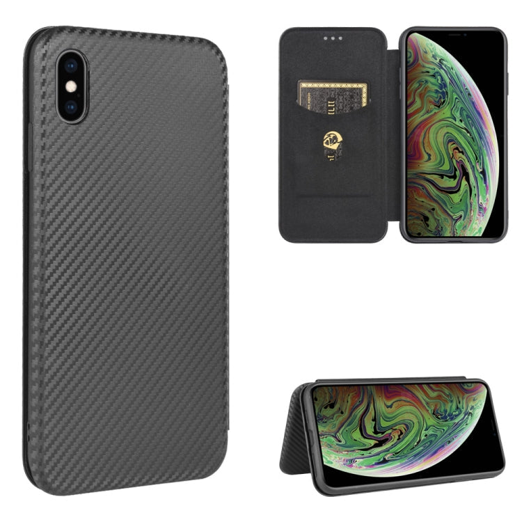 Carbon Fiber Texture Magnetic Horizontal Flip TPU + PC + PU Leather Case with Card Slot, For iPhone X / XS