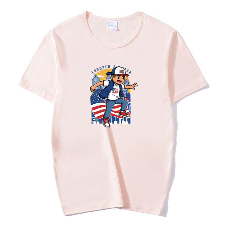 Boy Printed Round Neck Modal Short Sleeve T-shirt Print On Your Demand, XL, POD T-Shirt, XXL