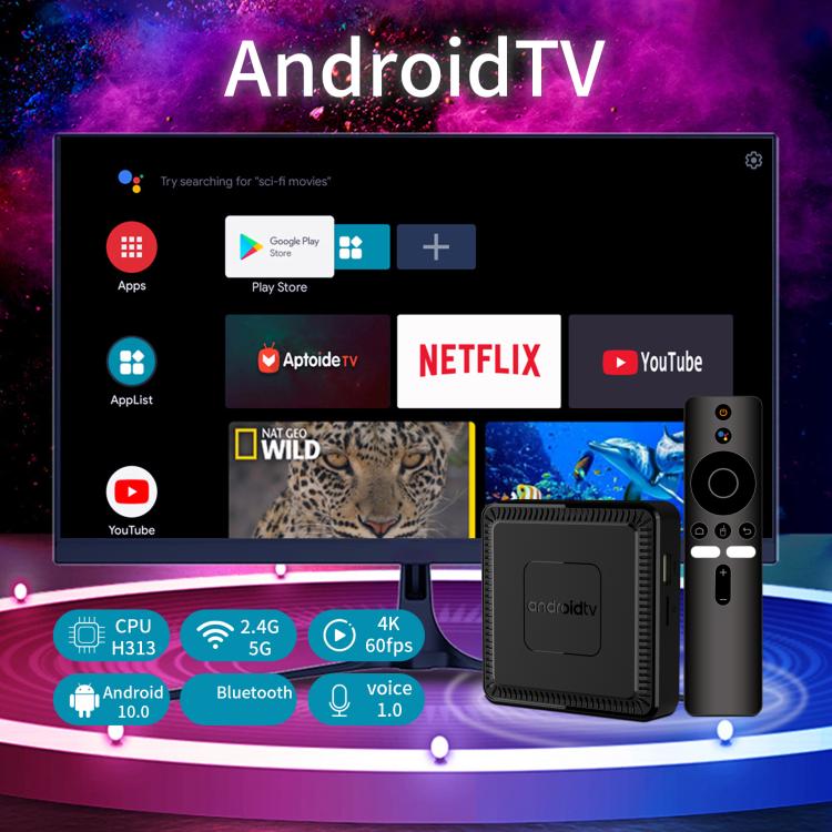 Q7 4K UHD Android 10 Smart TV Box with Remote Control, Allwinner H313 Quad-Core, 2GB+8GB, 2GB+16GB