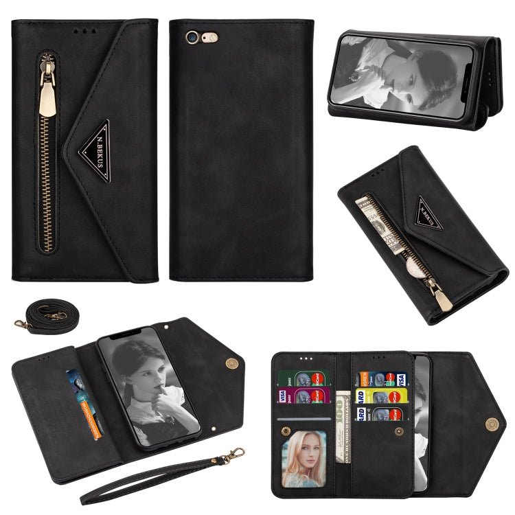 Skin Feel Zipper Horizontal Flip Leather Case with Holder & Card Slots & Photo Frame & Lanyard & Long Rope, For iPhone 6, For iPhone 6 Plus, For iPhone 7 / 8 / SE (2020), For iPhone 7 Plus / 8 Plus