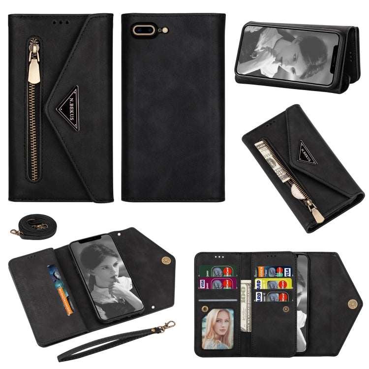 Skin Feel Zipper Horizontal Flip Leather Case with Holder & Card Slots & Photo Frame & Lanyard & Long Rope, For iPhone 6, For iPhone 6 Plus, For iPhone 7 / 8 / SE (2020), For iPhone 7 Plus / 8 Plus