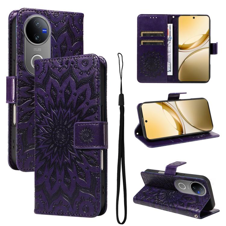 Embossed Sunflower Pattern Flip Leather Phone Case, For vivo V60 5G, For vivo Y29S 5G / Y04, For vivo V50 5G Global